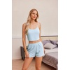 image:imageEkouaer Pajamas for Women Set 3 Piece Lounge Set Soft Pajama Sets Waffle Knit Tank Top and Shorts Cardigan with Pockets SXXLLight Blue
