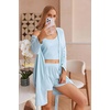 image:imageEkouaer Pajamas for Women Set 3 Piece Lounge Set Soft Pajama Sets Waffle Knit Tank Top and Shorts Cardigan with Pockets SXXLLight Blue