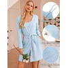 image:imageEkouaer Pajamas for Women Set 3 Piece Lounge Set Soft Pajama Sets Waffle Knit Tank Top and Shorts Cardigan with Pockets SXXLLight Blue