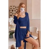 image:imageEkouaer Pajamas for Women Set 3 Piece Lounge Set Soft Pajama Sets Waffle Knit Tank Top and Shorts Cardigan with Pockets SXXLNavy Blue