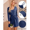 image:imageEkouaer Pajamas for Women Set 3 Piece Lounge Set Soft Pajama Sets Waffle Knit Tank Top and Shorts Cardigan with Pockets SXXLNavy Blue