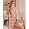 image:imageEkouaer Pajamas for Women Set 3 Piece Lounge Set Soft Pajama Sets Waffle Knit Tank Top and Shorts Cardigan with Pockets SXXLPink