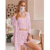 image:imageEkouaer Pajamas for Women Set 3 Piece Lounge Set Soft Pajama Sets Waffle Knit Tank Top and Shorts Cardigan with Pockets SXXLPink Tie Dye