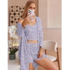 image:imageEkouaer Pajamas for Women Set 3 Piece Lounge Set Soft Pajama Sets Waffle Knit Tank Top and Shorts Cardigan with Pockets SXXLPurple Tie Dye