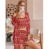 image:imageEkouaer Pajamas for Women Set 3 Piece Lounge Set Soft Pajama Sets Waffle Knit Tank Top and Shorts Cardigan with Pockets SXXLRed Christmas Pattern