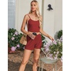 image:imageEkouaer Pajamas for Women Set 3 Piece Lounge Set Soft Pajama Sets Waffle Knit Tank Top and Shorts Cardigan with Pockets SXXLWine Red