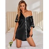 image:imageEkouaer Satin Nightgowns for Women Button Down Nightshirts Silk Sleepshirts Short Sleeve Boyfriend Sleepwear SXXXLBlack