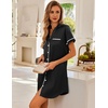 image:imageEkouaer Satin Nightgowns for Women Button Down Nightshirts Silk Sleepshirts Short Sleeve Boyfriend Sleepwear SXXXLBlack
