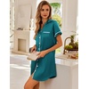 image:imageEkouaer Satin Nightgowns for Women Button Down Nightshirts Silk Sleepshirts Short Sleeve Boyfriend Sleepwear SXXXLBlue Green