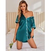 image:imageEkouaer Satin Nightgowns for Women Button Down Nightshirts Silk Sleepshirts Short Sleeve Boyfriend Sleepwear SXXXLBlue Green