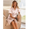 image:imageEkouaer Satin Nightgowns for Women Button Down Nightshirts Silk Sleepshirts Short Sleeve Boyfriend Sleepwear SXXXLChampagne Stripe