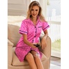 image:imageEkouaer Satin Nightgowns for Women Button Down Nightshirts Silk Sleepshirts Short Sleeve Boyfriend Sleepwear SXXXLRose Red Leopard