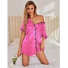 image:imageEkouaer Satin Nightgowns for Women Button Down Nightshirts Silk Sleepshirts Short Sleeve Boyfriend Sleepwear SXXXLRose Red Leopard