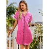 image:imageEkouaer Satin Nightgowns for Women Button Down Nightshirts Silk Sleepshirts Short Sleeve Boyfriend Sleepwear SXXXLRose Red Leopard