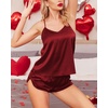 image:imageEkouaer Silk Pajamas Set for Women Satin Backless Lingerie Pjs Cami Top and Shorts NightwearNoble Dark Red