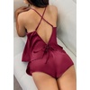 image:imageEkouaer Silk Pajamas Set for Women Satin Backless Lingerie Pjs Cami Top and Shorts NightwearNoble Dark Red