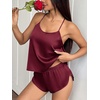 image:imageEkouaer Silk Pajamas Set for Women Satin Backless Lingerie Pjs Cami Top and Shorts NightwearNoble Dark Red