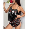 image:imageEkouaer Silk Pajamas Set for Women Satin Backless Lingerie Pjs Cami Top and Shorts NightwearPrintgothic Rose