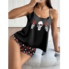 image:imageEkouaer Silk Pajamas Set for Women Satin Backless Lingerie Pjs Cami Top and Shorts NightwearPrintgothic Rose