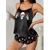 image:imageEkouaer Silk Pajamas Set for Women Satin Backless Lingerie Pjs Cami Top and Shorts NightwearPrintgothic Rose