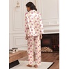 image:imageEkouaer Silk Satin Pajamas for Women Teddy Bear Pjs Set Button Down Long Sleeve Loungewear Cute Sleepwear Cherry Teddy M