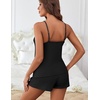 image:imageEkouaer Womens Pajama Sets Sleeveless Pj Set 2 Piece V Neck Adjustable Cami Tops Drawstring Shorts Lingerie SleepwearBlack