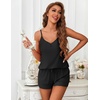 image:imageEkouaer Womens Pajama Sets Sleeveless Pj Set 2 Piece V Neck Adjustable Cami Tops Drawstring Shorts Lingerie SleepwearBlack