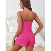 image:imageEkouaer Womens Pajama Sets Sleeveless Pj Set 2 Piece V Neck Adjustable Cami Tops Drawstring Shorts Lingerie SleepwearHot Pink