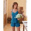 image:imageEkouaer Womens Pajama Sets Sleeveless Pj Set 2 Piece V Neck Adjustable Cami Tops Drawstring Shorts Lingerie SleepwearLake Blue