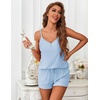 image:imageEkouaer Womens Pajama Sets Sleeveless Pj Set 2 Piece V Neck Adjustable Cami Tops Drawstring Shorts Lingerie SleepwearLight Blue