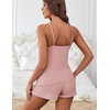 image:imageEkouaer Womens Pajama Sets Sleeveless Pj Set 2 Piece V Neck Adjustable Cami Tops Drawstring Shorts Lingerie SleepwearPink