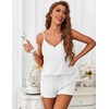 image:imageEkouaer Womens Pajama Sets Sleeveless Pj Set 2 Piece V Neck Adjustable Cami Tops Drawstring Shorts Lingerie SleepwearWhite