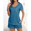 image:imageEkouaer Womens Pajamas Sets Short Sleeve Pjs Two Piece Sleepwear Casual Lounge Sets With PocketsBlue Green