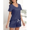 image:imageEkouaer Womens Pajamas Sets Short Sleeve Pjs Two Piece Sleepwear Casual Lounge Sets With PocketsNavy Blue