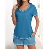 image:imageEkouaer Womens Pajamas Sets Short Sleeve Pjs Two Piece Sleepwear Casual Lounge Sets With PocketsPlaid Blue White