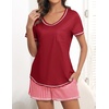 image:imageEkouaer Womens Pajamas Sets Short Sleeve Pjs Two Piece Sleepwear Casual Lounge Sets With PocketsPlaid Red White