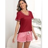 image:imageEkouaer Womens Pajamas Sets Short Sleeve Pjs Two Piece Sleepwear Casual Lounge Sets With PocketsPlaid Red White