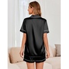 image:imageEkouaer Womens Satin Silk Pajamas Set Short Sleeve Sleepwear Button Down Top and Shorts Loungewear 2 Piece Pjs Set SXXLBlack