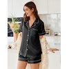 image:imageEkouaer Womens Satin Silk Pajamas Set Short Sleeve Sleepwear Button Down Top and Shorts Loungewear 2 Piece Pjs Set SXXLBlack