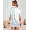 image:imageEkouaer Womens Satin Silk Pajamas Set Short Sleeve Sleepwear Button Down Top and Shorts Loungewear 2 Piece Pjs Set SXXLBlue Bowknots and Flowers
