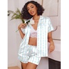 image:imageEkouaer Womens Satin Silk Pajamas Set Short Sleeve Sleepwear Button Down Top and Shorts Loungewear 2 Piece Pjs Set SXXLBlue Bowknots and Flowers
