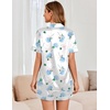 image:imageEkouaer Womens Satin Silk Pajamas Set Short Sleeve Sleepwear Button Down Top and Shorts Loungewear 2 Piece Pjs Set SXXLBlue Flower Bowknots