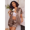 image:imageEkouaer Womens Satin Silk Pajamas Set Short Sleeve Sleepwear Button Down Top and Shorts Loungewear 2 Piece Pjs Set SXXLBrown