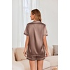 image:imageEkouaer Womens Satin Silk Pajamas Set Short Sleeve Sleepwear Button Down Top and Shorts Loungewear 2 Piece Pjs Set SXXLBrown