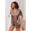 image:imageEkouaer Womens Satin Silk Pajamas Set Short Sleeve Sleepwear Button Down Top and Shorts Loungewear 2 Piece Pjs Set SXXLBrown