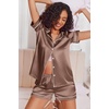 image:imageEkouaer Womens Satin Silk Pajamas Set Short Sleeve Sleepwear Button Down Top and Shorts Loungewear 2 Piece Pjs Set SXXLBrown