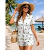 image:imageEkouaer Womens Satin Silk Pajamas Set Short Sleeve Sleepwear Button Down Top and Shorts Loungewear 2 Piece Pjs Set SXXLCactus