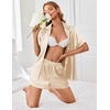 image:imageEkouaer Womens Satin Silk Pajamas Set Short Sleeve Sleepwear Button Down Top and Shorts Loungewear 2 Piece Pjs Set SXXLChampagne