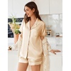 image:imageEkouaer Womens Satin Silk Pajamas Set Short Sleeve Sleepwear Button Down Top and Shorts Loungewear 2 Piece Pjs Set SXXLChampagne