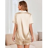 image:imageEkouaer Womens Satin Silk Pajamas Set Short Sleeve Sleepwear Button Down Top and Shorts Loungewear 2 Piece Pjs Set SXXLChampagne